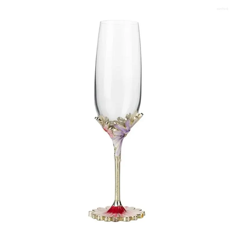 Wine Glasses Engraving Handmade Colored Creative Flowers Pattern Red Cup Wedding Goblet Crystal Champagne Gift Drinkware