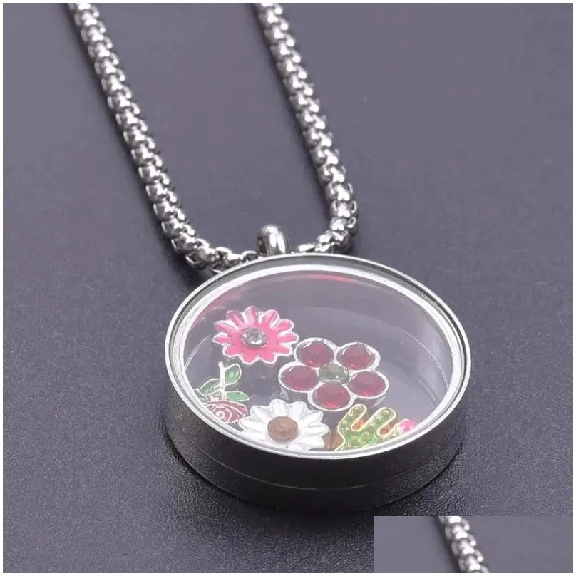 Pendant Necklaces 5Pcs/Lot Stainless Steel Clear Round Floating Po Memory Locket Living Relicario Women Collares Jewelry Bulk