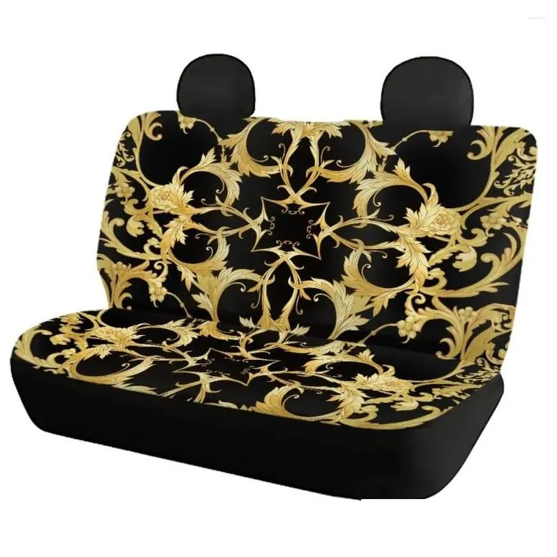 Car Seat Covers Golden Baroque Pattern Accessories Soft Non-Slip Washable Interesting Anti-dirt Front Back Cover Set For Auto Truck