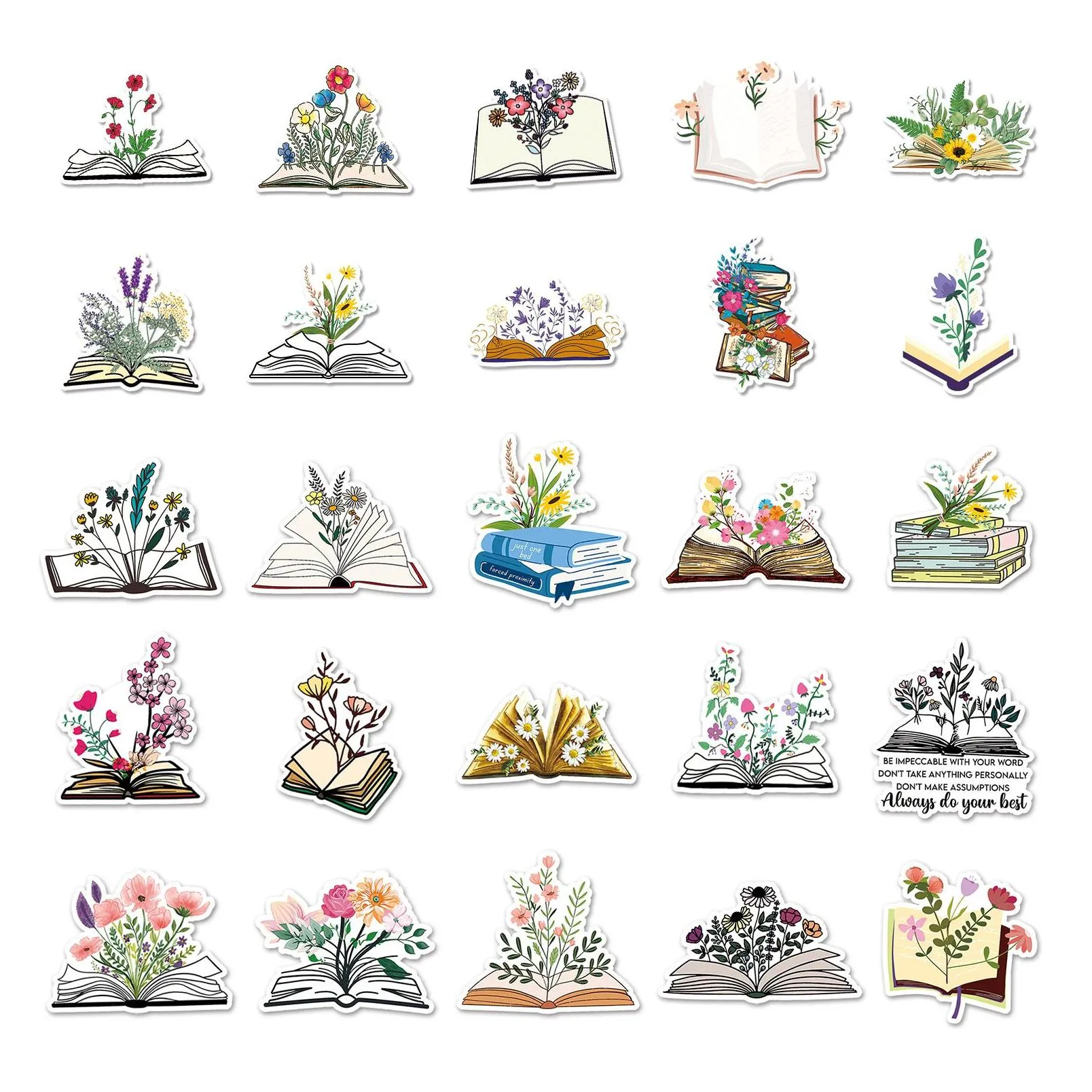 Car Stickers 50Pcs Waterproof Book Flower For Skateboard Baby Helmet Pencil Case Diary Phone Laptop Planner Decor Album Kids Toys Di Dhewj