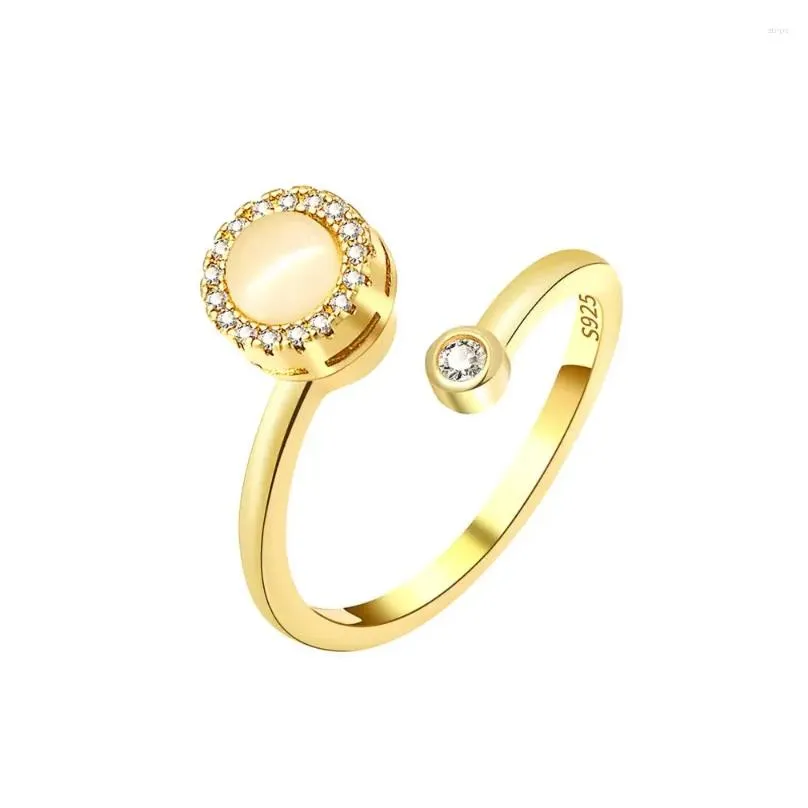 Cluster Rings Opal Anxiety Relief Spinning Finger Ring For Girl Rotating Fidget Metal Spinner Anti Stress Jewelry Accessories Anillos