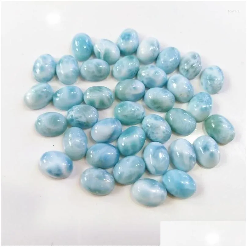 Other Beads Natural Larimar Beads6 8Mm Oval Shape Ring Face Gemstone3Pc/Lot Semi Precious Stone Jewelry Making Accessorie Drop Delive Dhfxi