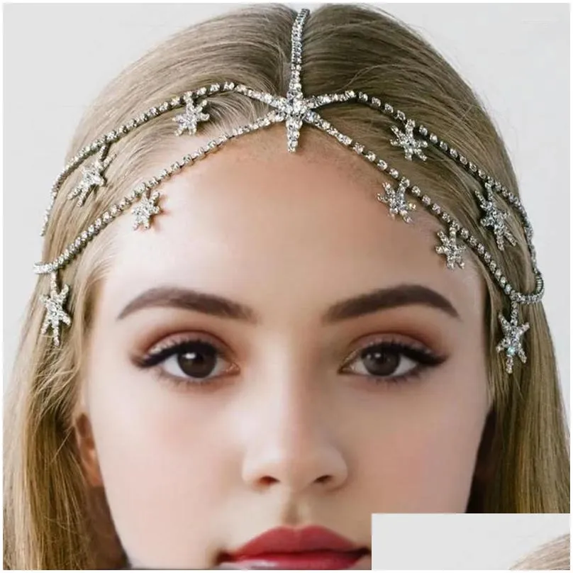 Hair Clips Head Chain Accessory Rhinestone Bridal Chains For Women Retro Tiara Hexagon Pendant Multi Layer Jewelry Princess Prom