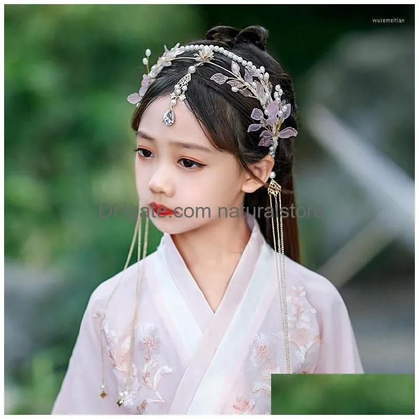 Hair Clips Barrettes Tassel Fake Earrings Hairband Chinese Style Leaf Long Headband Hanfu Travel Pography Fairy Jewelry Drop Deliv