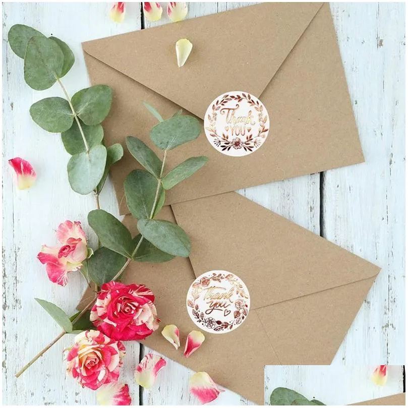 wholesale Rose Gold Round Labels Handmade Kraft Paper bronzing Packaging Sticker Candy Dragee Bags Gift Box Wedding Thanks Sticker