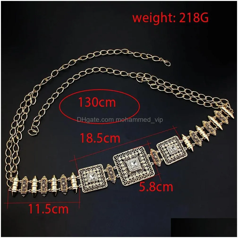 sunspicems chic morocco caftan waist belt chain gold color arabic women dress body bride jewelry adjustable length 240311