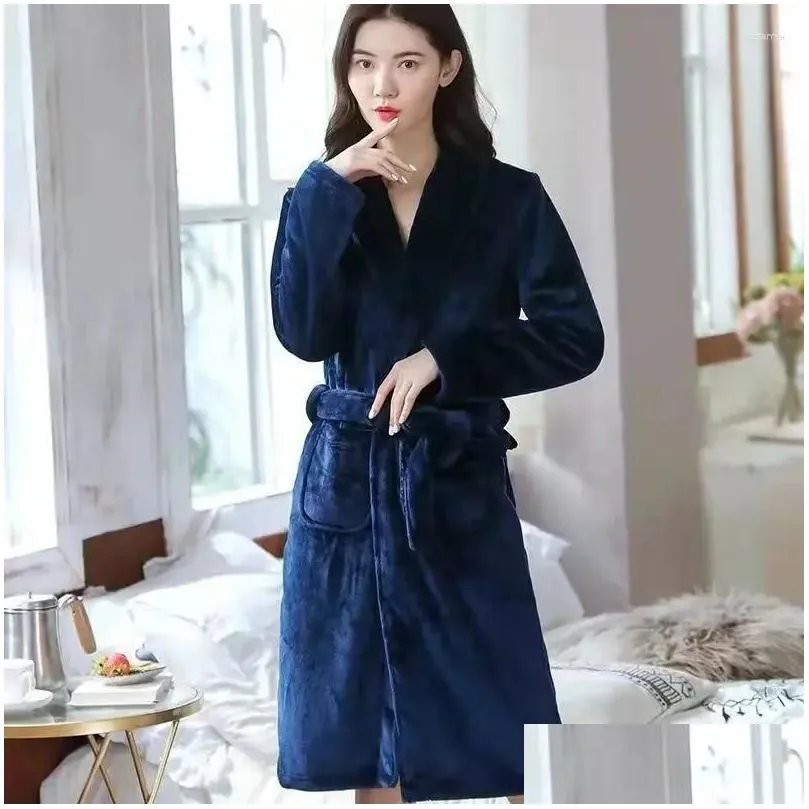 Men`s Sleepwear Women Kimono Bathrobe Gown Nightdress Winter Warm Thick Coral Fleece Nightgown Soft Flannel Robe Home Clothes Negligee