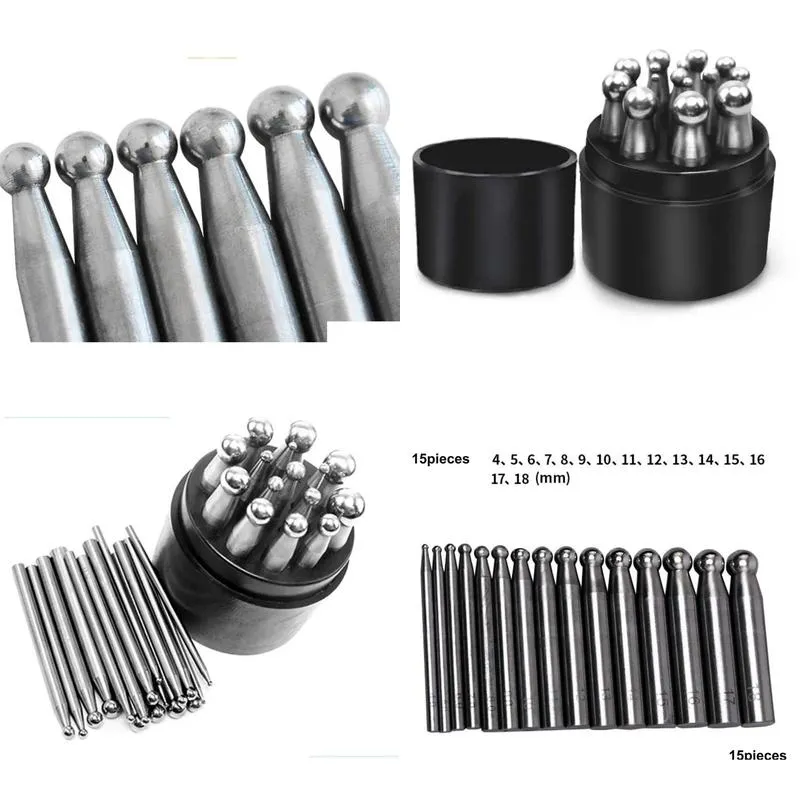 Equipments 15 Pcs Jewelry Dapping Punches Set Stainless Steel Dapping Block DIY Craft Tools For Jewelry Machine