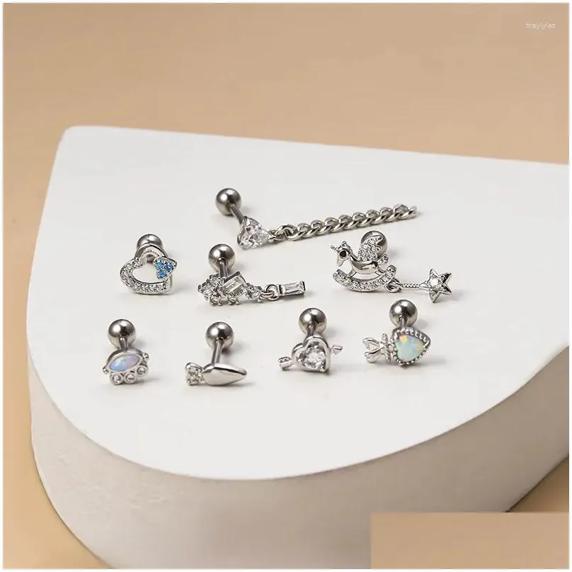 Stud Earrings 1Piece 16G 1.2mm Stainless Steel Screw Earring For Women Fashion Jewelry Zircon Chain Tassels Dangle Teens