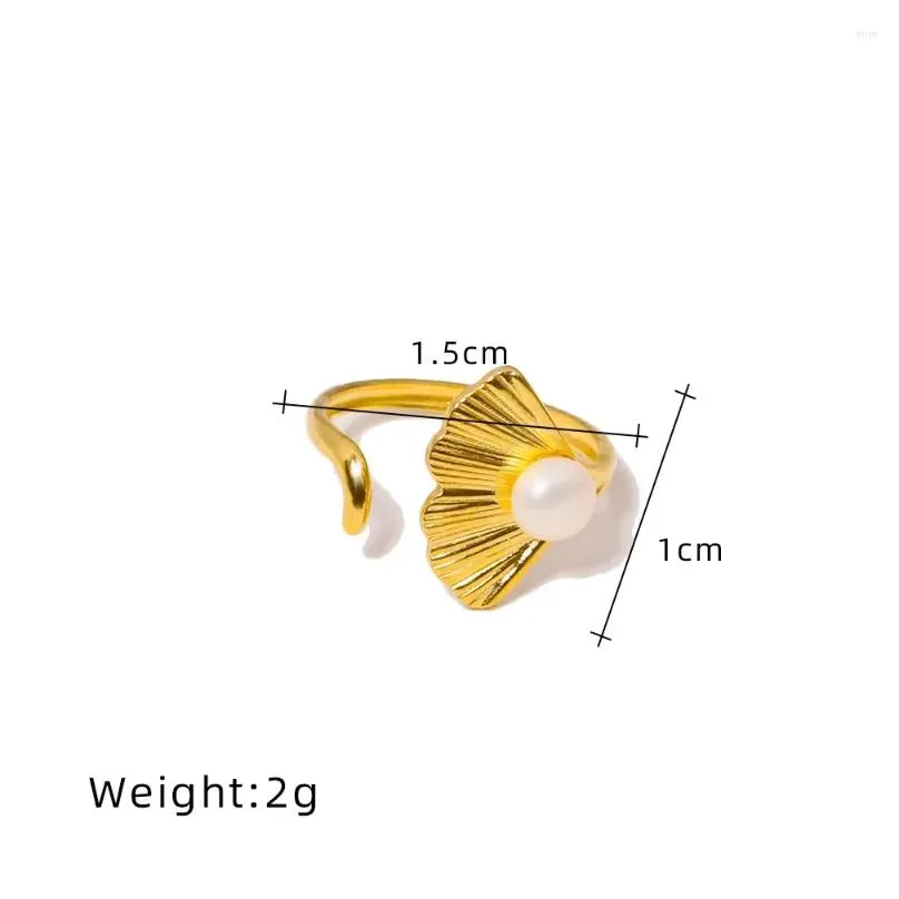 Cluster Rings XlentAg Women`s Man Stainless Steel Leaf Shaped Natural Freshwater Pearls Jewelry For Women Aesthetic Heart Gift