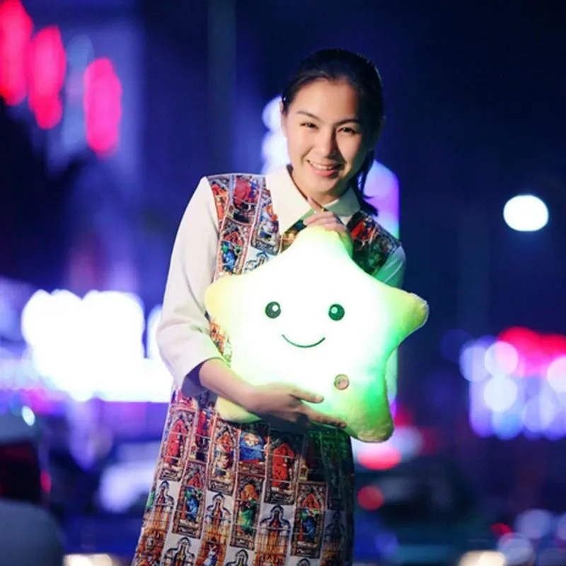 LED Flash Light Star Hold Pillow Plush Five Star Doll Plush Animals Stuffed Toys 40cm Lighting Gift Stuffed Plush Toy Hold Pillow