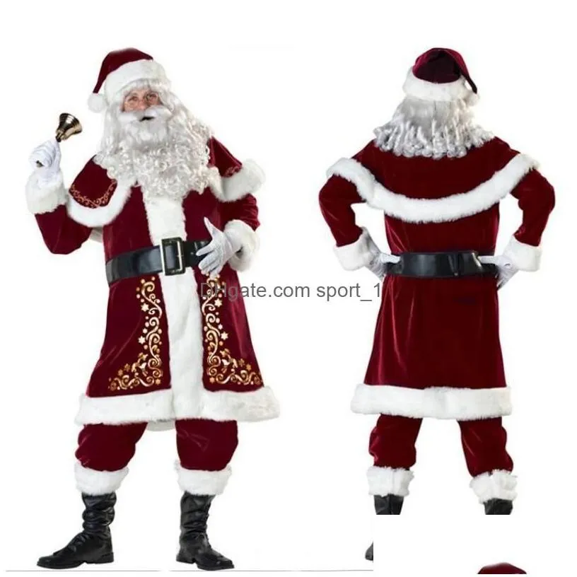 Christmas Decorations Veet Men/Women Santa Claus Costume Suit Couple Party For Xmas Wholesale Drop Delivery Home Garden Festive Suppl