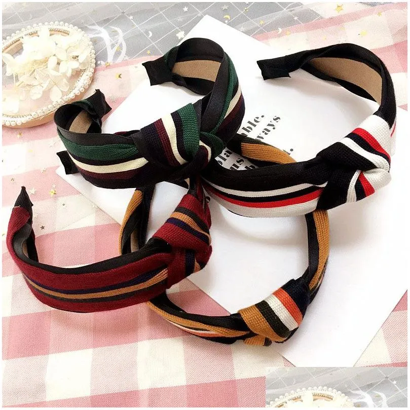 Hair Accessories Korean Fabric Tie Knot Women Bands Stripe Contrast Color Hairband Flower Crown Headbands Girls Bows Drop Delivery Pro Dhlkq