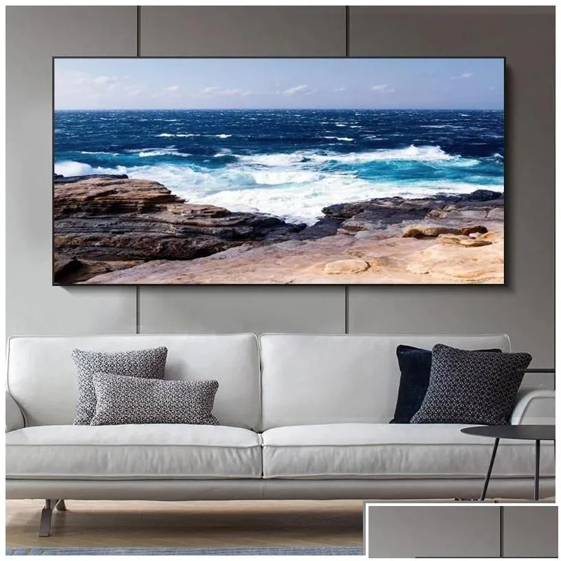 Paintings Beach Landscape Canvas Painting Indoor Decorations Wood Bridge Wall Art Pictures For Living Room Home Decor Sea Sunset Pri Dhtvm