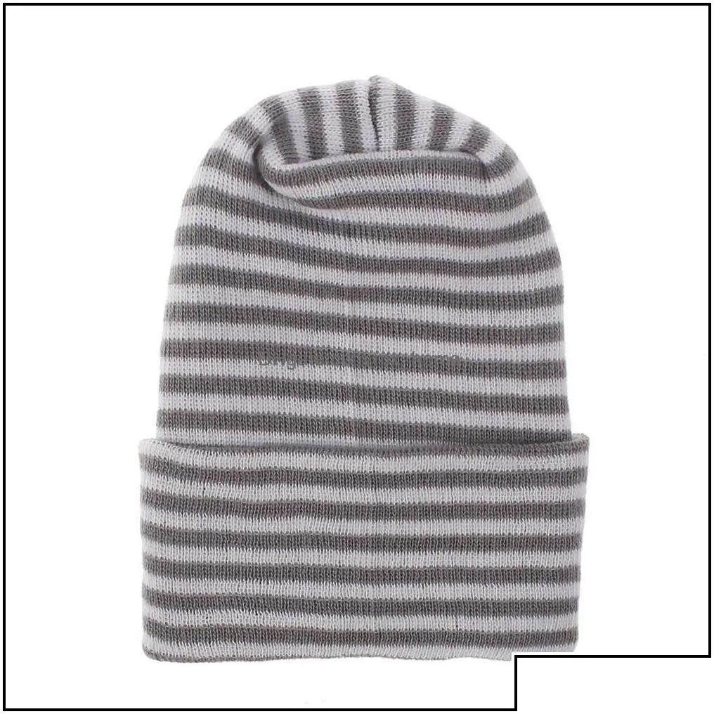 Caps Hats Accessories Baby Kids Maternity 8 Colors Born Stripe Hat Cloghet Knit Infant Skl Soft Cotton Beanie Dh2Qy Drop Delivery Dh0Wx