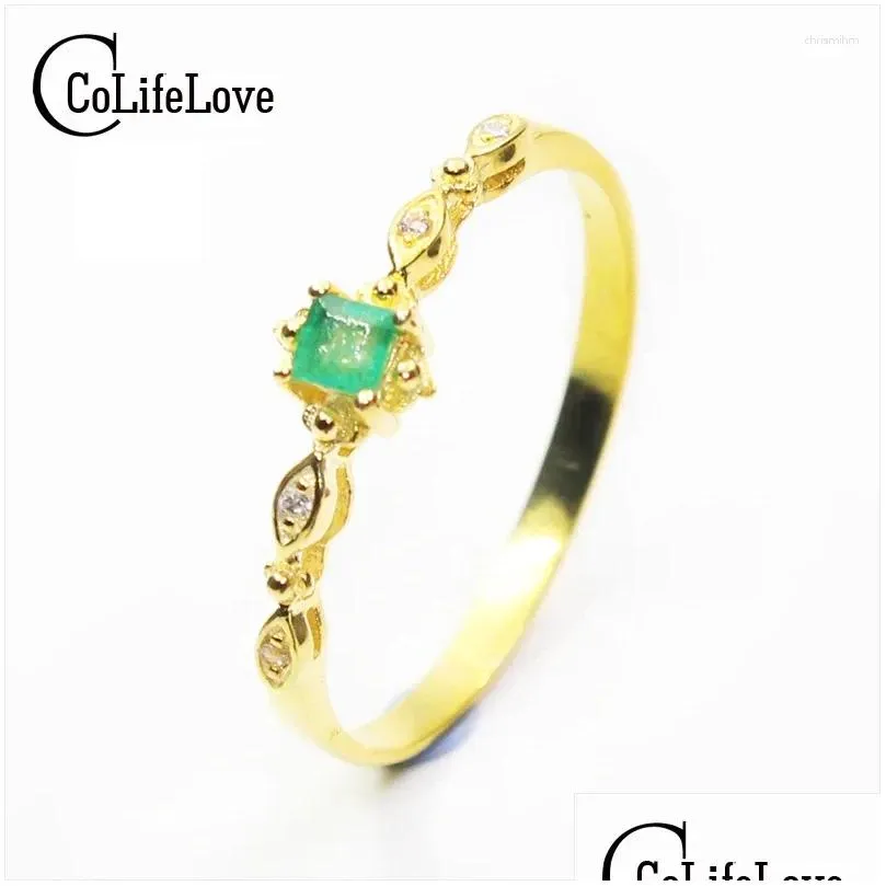 Cluster Rings CoLife Jewelry Fashion Emerald Ring 3 Mm Natural SI Grade Sivler Solid 925 Silver Engagement