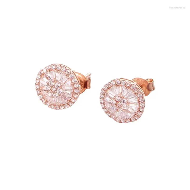 Stud Earrings Fashion Plated 14K Rose Gold 585 Purple Shining Crystal Round For Women Simple And Light Luxury Jewelry