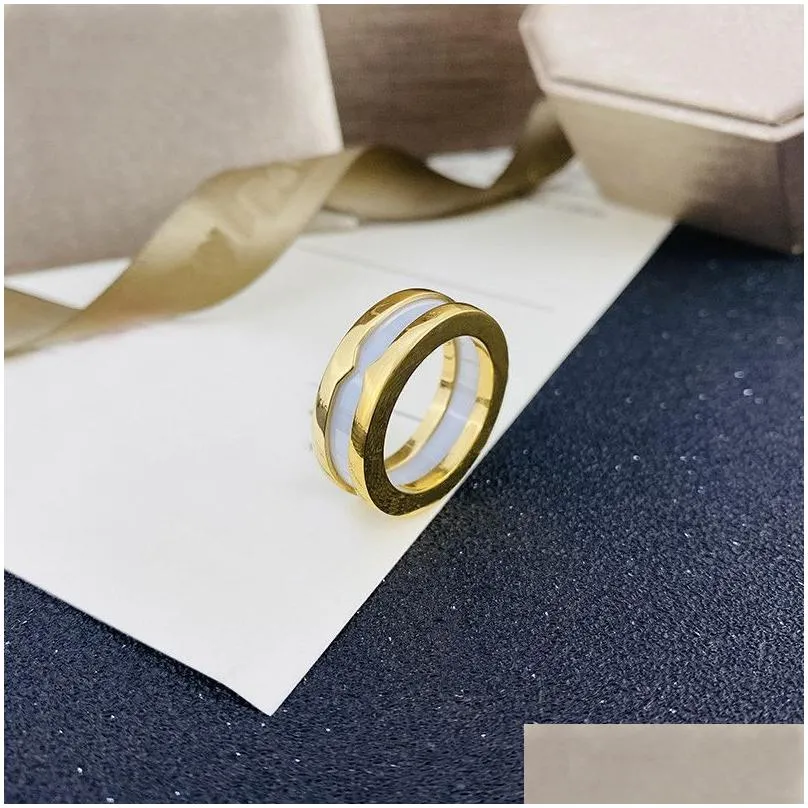 High quality couple ring luxury design Titanium steel black and white ceramic rings men and women Valentine`s Day gift