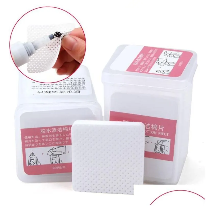 False Eyelashes 200/400Pcs Eyelash Extension Glue Cleaning Pads Grafting Non-Woven Lint- Cotton Paper Wipes Makeup Drop Delivery Healt Dh6Tu