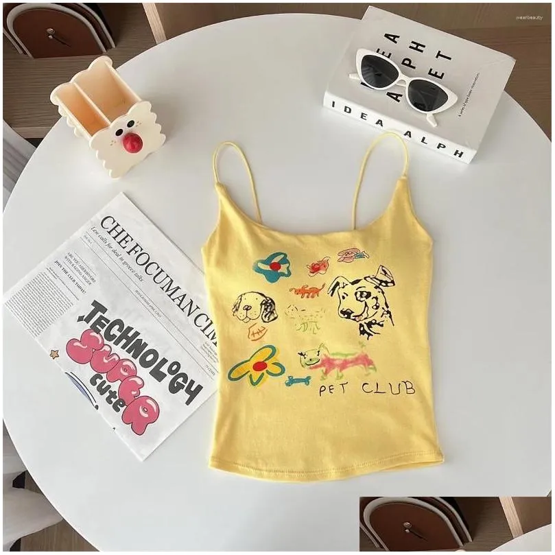 Women`s Tanks Camis Sleeveless Sweet Slim Fit Summer Women Tube Y2k Kawaii Cartoon Print Tops Skinny Vest Bottoming Sexy