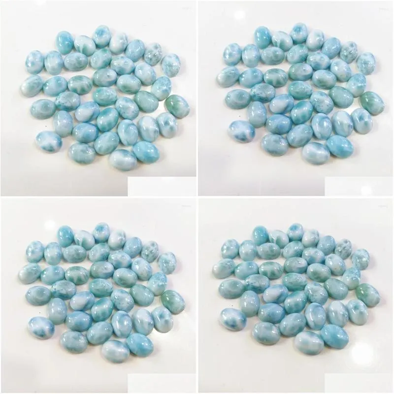 Other Beads Natural Larimar Beads6 8Mm Oval Shape Ring Face Gemstone3Pc/Lot Semi Precious Stone Jewelry Making Accessorie Drop Delive Dhfxi