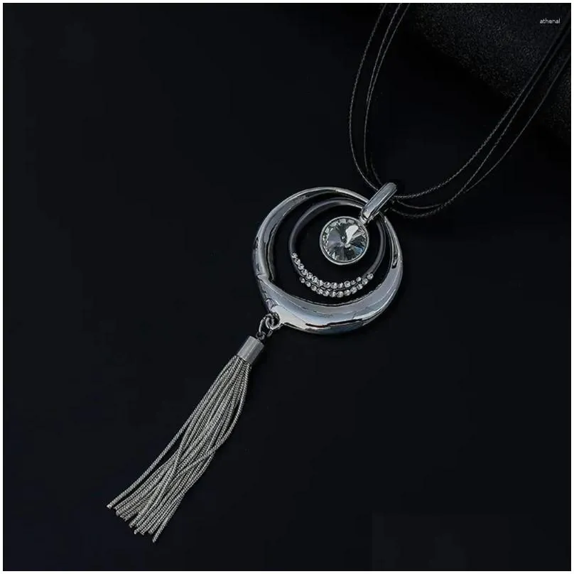 Pendant Necklaces Vintage Long Chains Collares Necklace With Crystal Beads Geometry Suspension Pendants Goth Jewelry For Women 2024