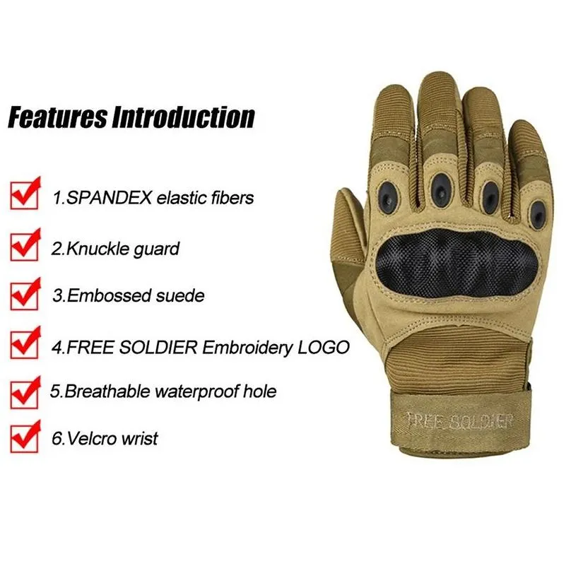 Gloves FREE SOLDIER Outdoor Sports Tactical Gloves Climbing Gloves Men`s Full Gloves For Hiking Cycling Training