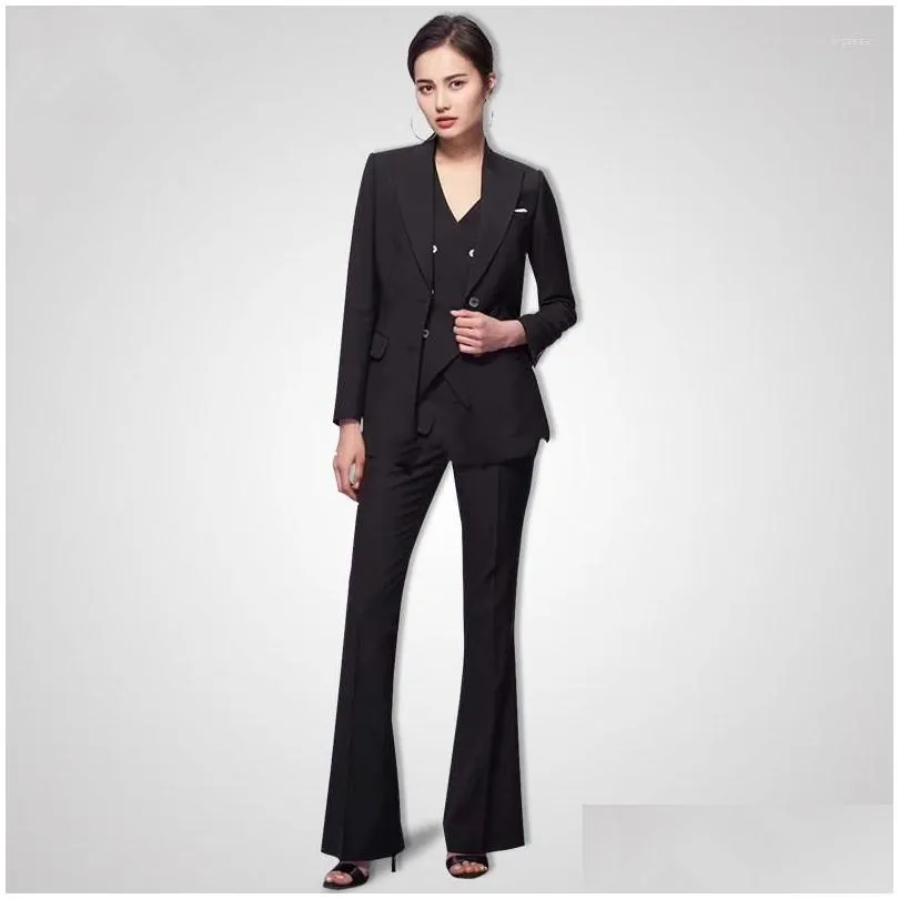 Women`s Two Piece Pants Fashion Women Suit Autumn Formal Slim Long Sleeve Blazer Trousers Vest Office Ladies Business Work Wear