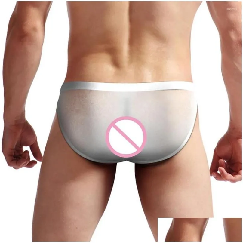 Underpants Sexy Men Bikini Briefs Shiny U Convex Pouch Underwear Ultra-thin Back Transparent Comfy Low Waist Breathable Panties