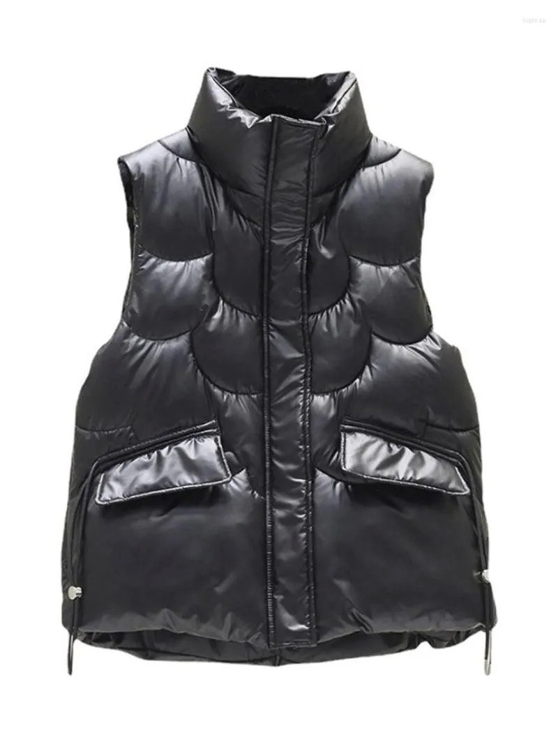 Women`s Vests Winter Warm Women Jacket Gilet Solid Color Vest Stand Collar Zipper Closure Outwear