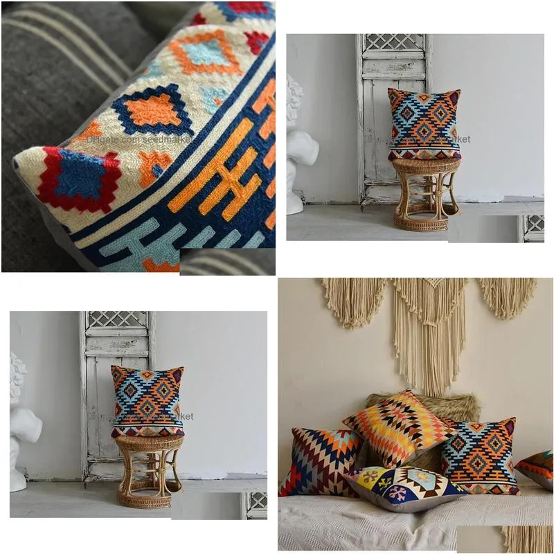 bohemian geometric home decor pillow case woven cotton kilim design cushion tribal middle east style cushion/decorative