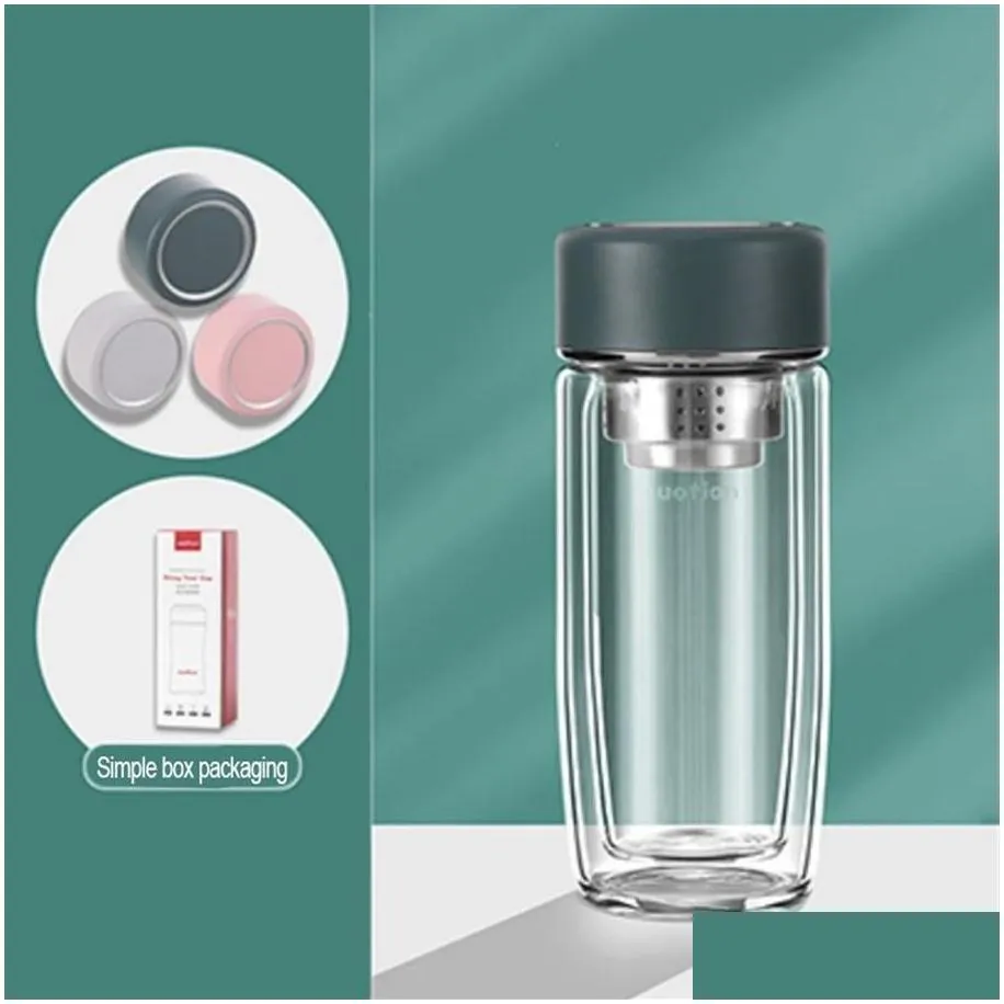 Environmentally friendly double wall glass water bottle juice beverage container326K