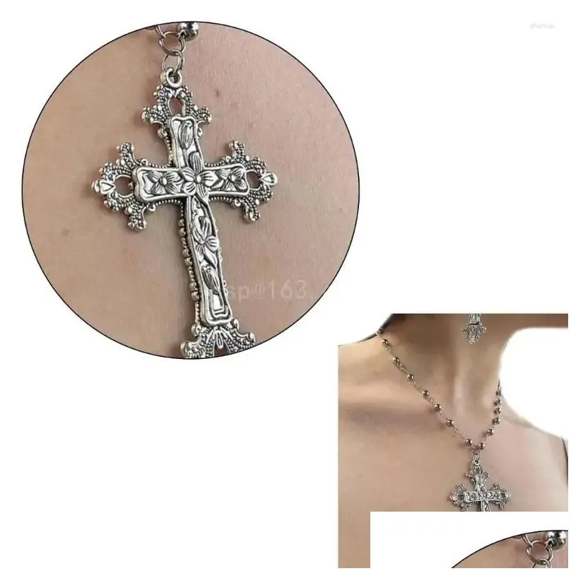 Choker Stylish Alloy Crosses Pendant Necklace BlackVelvet/Beaded Chain Y2K Punk Gothic Clavicle