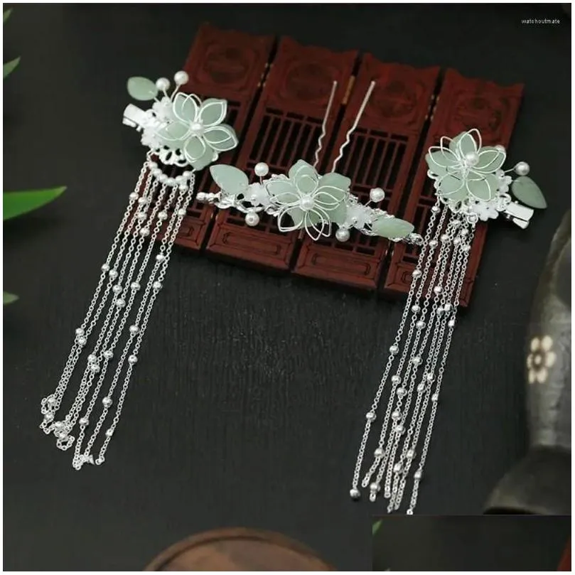 Hair Clips Style Tiara Comb Headpiece Chinese Hairpin Set Hanfu Jewelry Pearl Tassel Stick Women Accessories