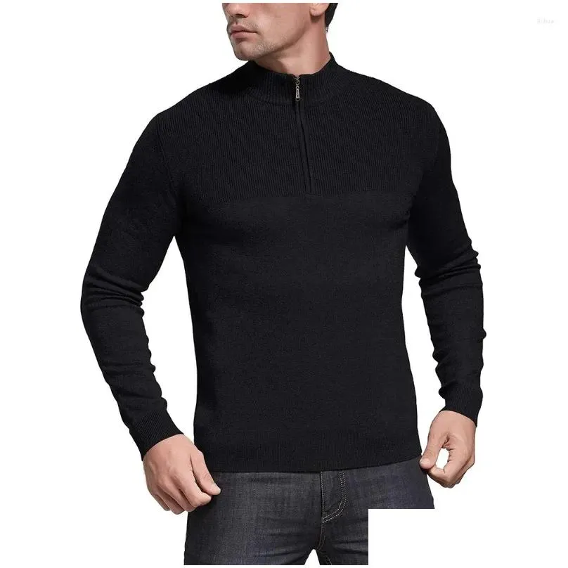 Men`s Sweaters Fashion 1/4 Zip-up Pullovers Sweatshirt V Neck Stand Collar Knitwear Casual Warm Fleece Sweater Knit Men Tops