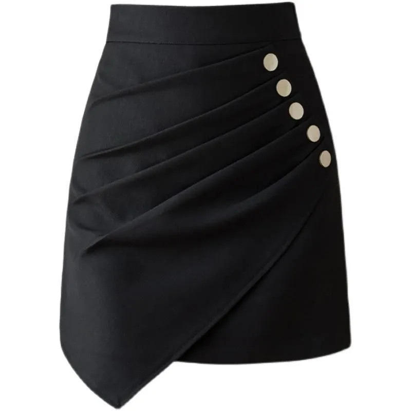 Skirts Asymmetric Button-wrap Skirt Design Pleated Irregular A-line Anti-light One-step
