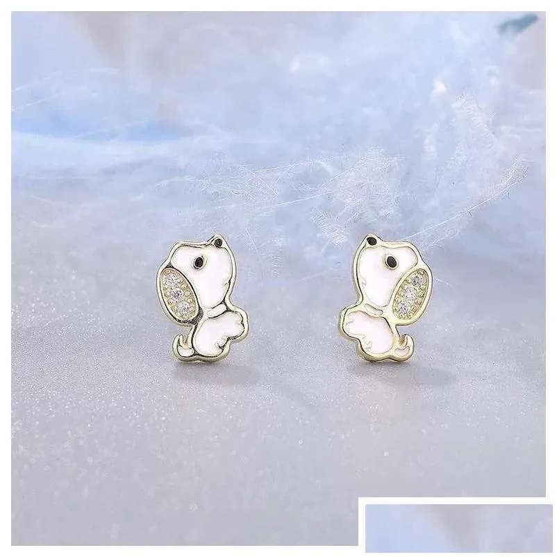 Stud Earrings Cute Dog For Kids Girls Zircon Animal Ear Child Fashion Silver Color Jewelry Gifts