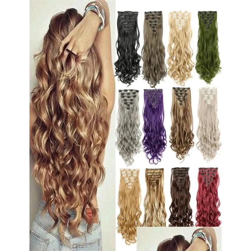 7pcsSet 130G Synthetic Clip In Hair Extensions 22Inch Curly Big Wavy High Temperature Fiber Hairpieces For Women2020203