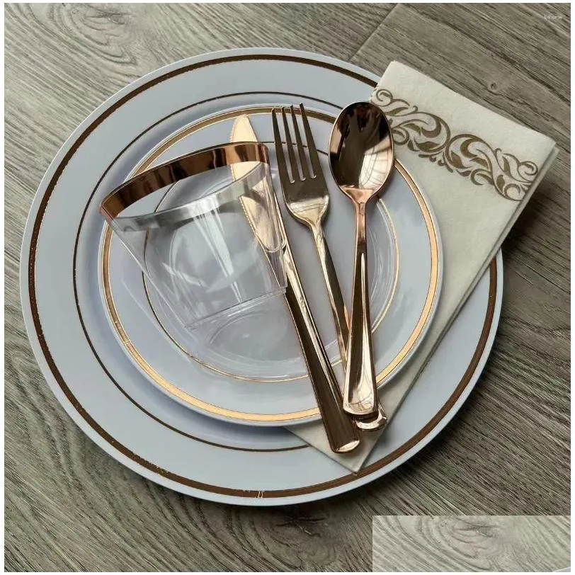 Flatware Sets Selling Birthday Party Decorations Plates Dinnerware Disposable Plastic Luxury Dishes Tableware