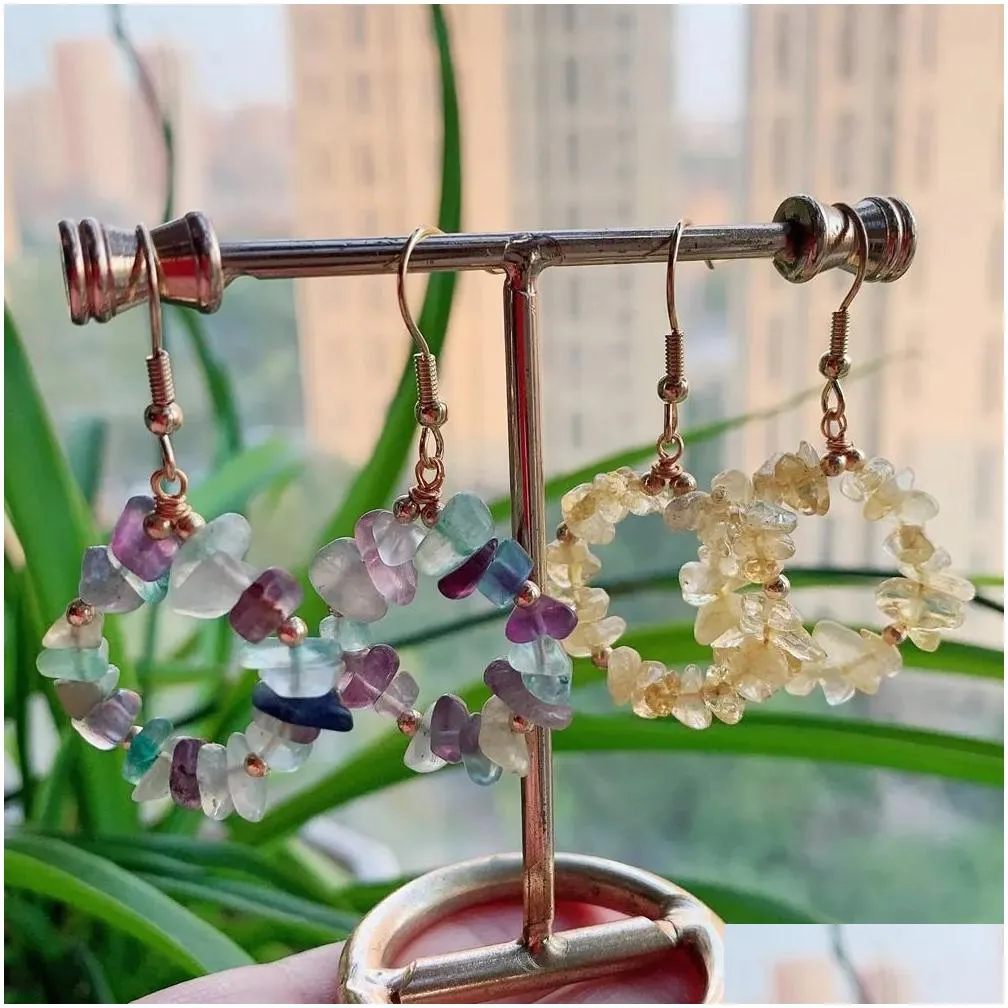 Natural Stone Earrings for Women Ore Chip Gravel Quartz Flower Tassel Statement Fluorite Opal Crystal Drop Earrings Healing