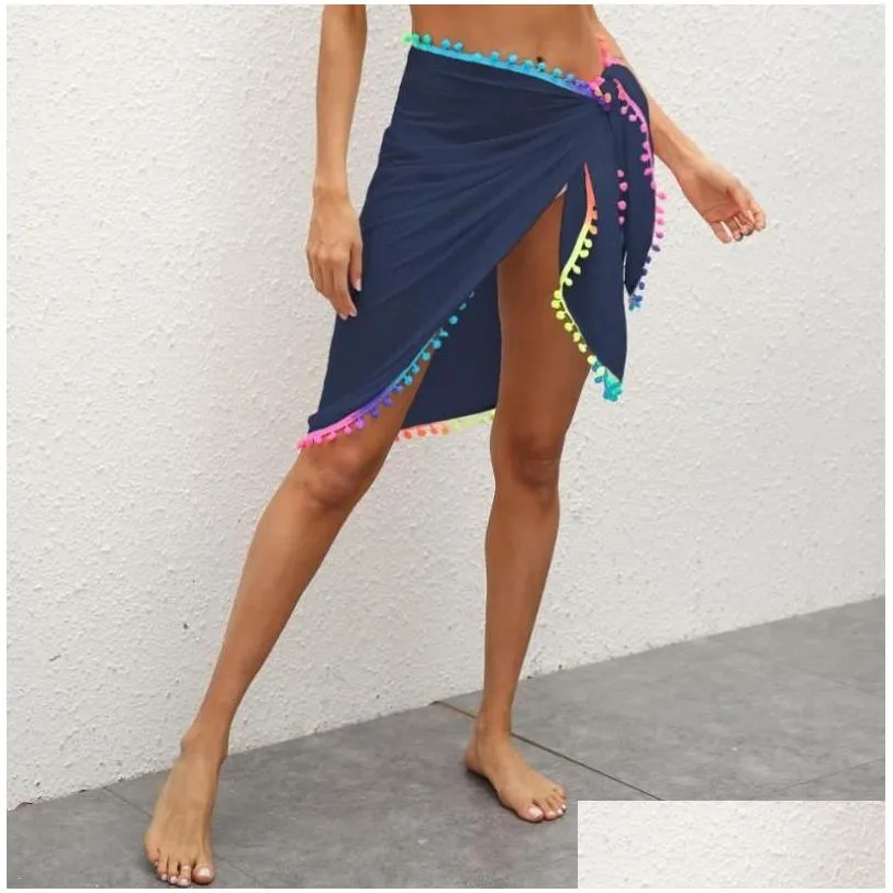Summer Sexy Female Beach Solid Color Bikini Cover-Ups Women`s Bandage Tassels Cover-Up Skirts Ladies Beachwears 2021 Swimwear