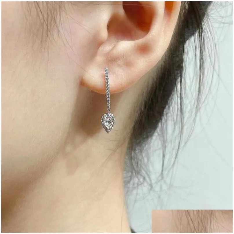Stud Earrings 2024 Trend Classic High Quliaty Luxury Jewelry For Women Water Drop With Zircon Pure 925 Sliver