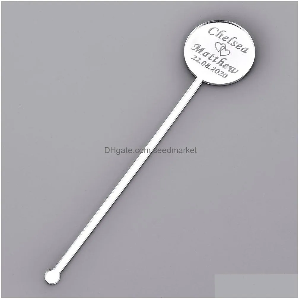 party favor 50xpersonalized engraved round acrylic mirror drink stirrer swizzle sticks for baby shower wedding gift decor gfit 230512