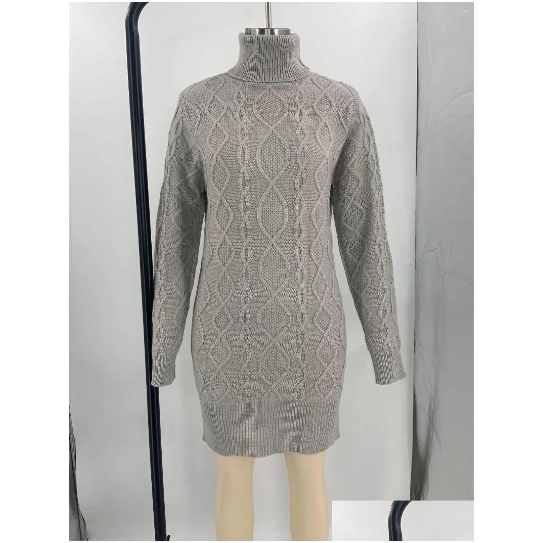 Basic Casual Dresses Casual Dresses Ladies Autumn Winter Knitted Sweater Dress Women Solid Color Long Sleeve Turtleneck Thicken Split Elegant