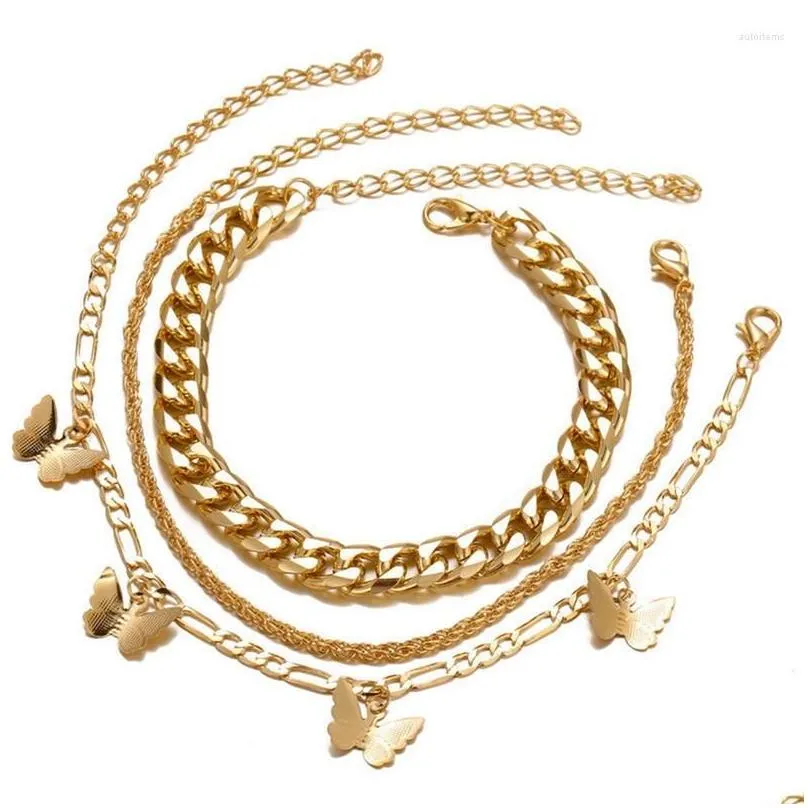 Anklets Female Summer Gold Color For Women Butterfly Mtilayer Chain Ankle Bracelets Girls On Leg Beach Jewelry Drop Delivery Dhbpt