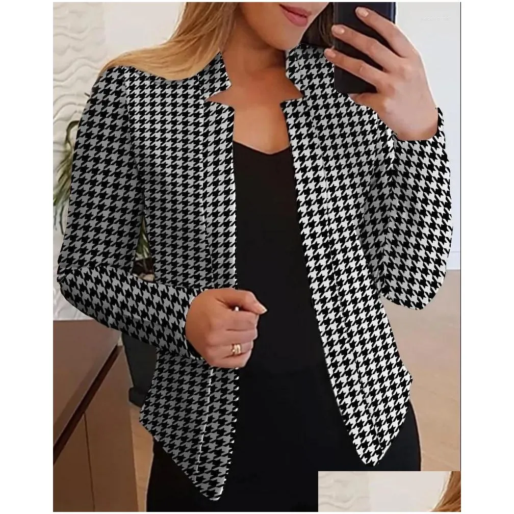 Women`s Suits EWSFV 2024 Spring And Autumn Women Fashion Casual Slim Solid Color Printing Long Sleeved Small Suit Coat