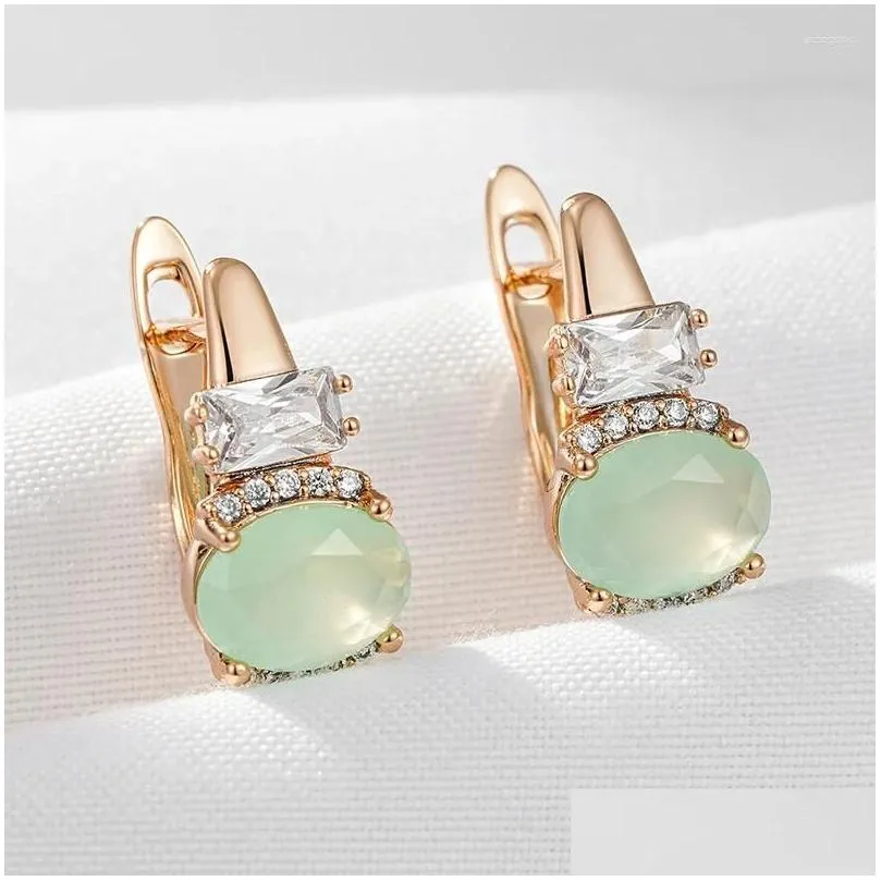 Dangle Earrings Gulkins Luxury Green Natural Zircon For Women 585 Rose Gold Color Retro Wedding Party Fine Jewelry Gift