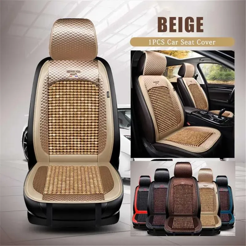 Car Seat Covers Universal Breathable Summer Cooling Beads Leather Bamboo Auto Front Cushion Protector