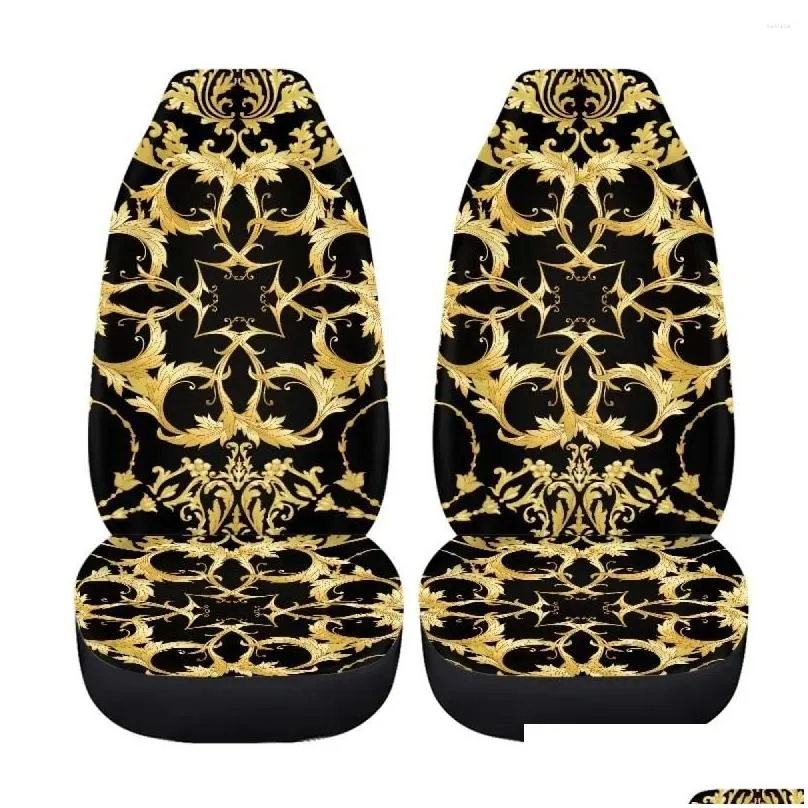 Car Seat Covers Golden Baroque Pattern Accessories Soft Non-Slip Washable Interesting Anti-dirt Front Back Cover Set For Auto Truck