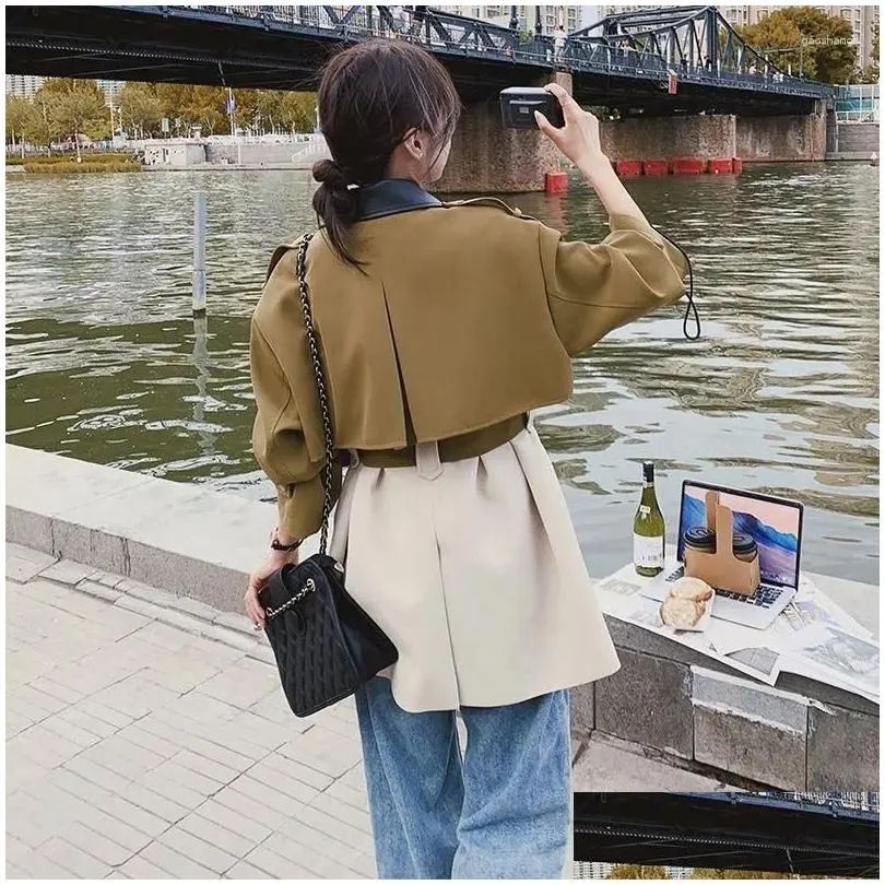 Women`s Trench Coats SuperAen Korean Design Patchwork Windbreaker Jacket Loose Spring And Autumn Contrasting Color Coat